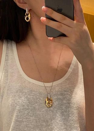 Серьги и подвеска монако из медицинского золота stainless steel