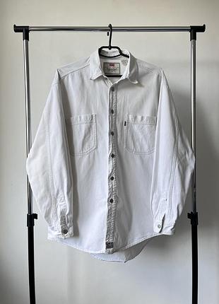 Вінтажна чоловіча сорочка 90 років білого кольору у розмірі m, l, levis vintage 90s white heovershirt, shirt