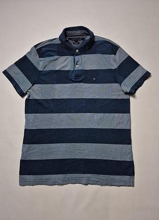 Мужское поло Tommy hilfiger в широкую полоску размер l custom fit