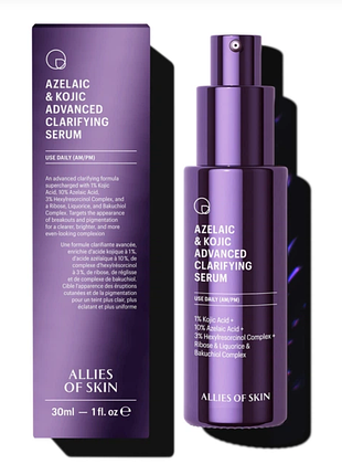 Сироватка освітлююча з азелаїновою кислотою allies of skin azelaic & kojic advanced clarifying serum, 30 мл