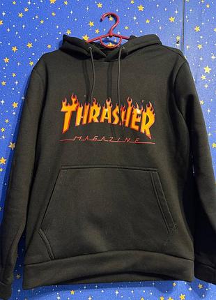 Худі унісекс thrasher чорне з принтом, розмір m