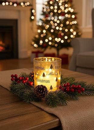 Светодиодная декорация dynamax deco glas на батарейках с принтом "merry christmas"