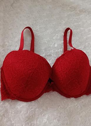 Червоний бюстгальтер ажурний бюст мереживний ліф кружевний h&m 36d 80d 75e