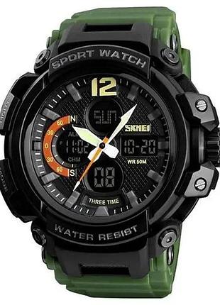 Часы наручные мужские skmei 1343ag army green, часы тактические противоударные. цвет: зеленый