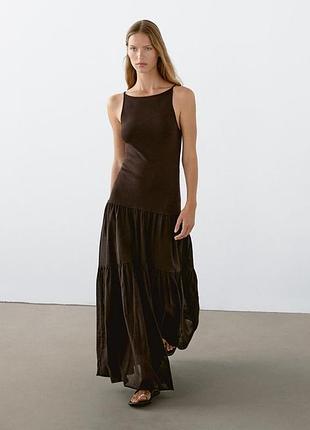 Максі-сукня на бретелях від massimo dutti з бавовняної суміші з коміром-халтер