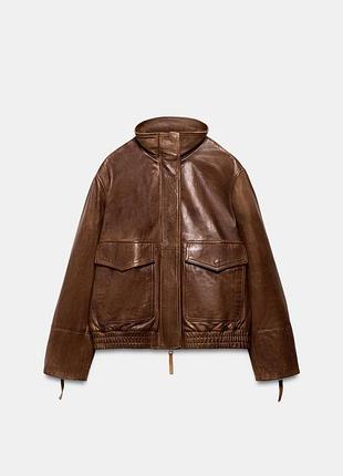 Куртка жіноча zara коричнева шкіряна розмір m