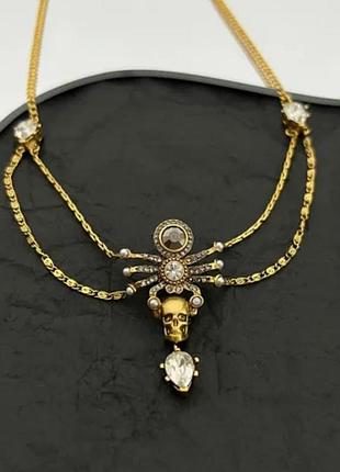 Кольє двоярусне alexander mcqueen spider skull & crystal люкс якість