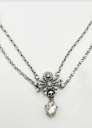 Колье-чокер двухъярусное alexander mcqueen spider skull (серебряное) премиум качество
