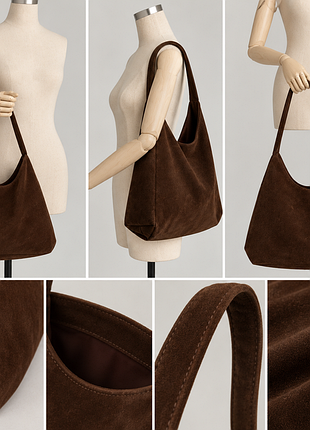 Reserved — большая сумка-хобо (hobo bag) из коричневой эко-замши