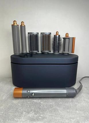 Мультистайлер, стайлер для волос hs05 с кейсом airwrap complete long 6 насадок nickel/copper