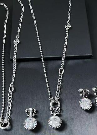 Комплект подвеска и сережки stainless steel, медицинское золото