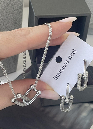 Комплект серьги и подвеска гвоздь из медицинского золота stainless steel