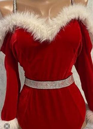 Жіноче новорічне  боді червоного кольору зі стразами