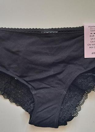 Трусики жіночі h&m бавовна  з мереживом чорні розмір s набір