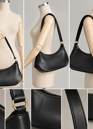 Черная сумка-багет на плечо с золотистой фурнитурой | shoulder bag