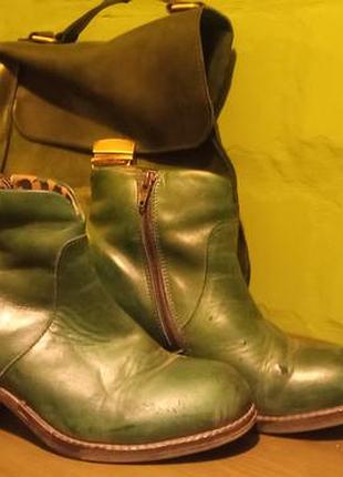 Жіночі ботильйони fly london, смарагдові, розмір 37, довжина устілки 24 см, шкіра rug leather
