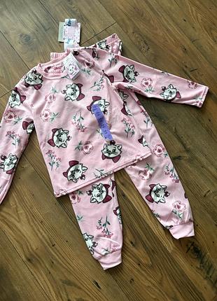 Піжама флісова тепла рожева для дівчинки піжама primark disney марі киця marie пижама теплая флисовая на девочку 5 6 7 8 років 116 122 128 розмір