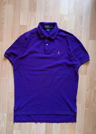 Чоловіча футболка-поло polo ralph lauren фіолетова з червоним логотипом