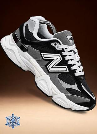 Кросівки new balance 9060, чорно-сірі (з флісом, термо)