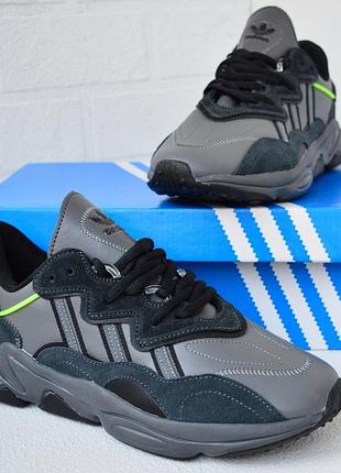 Кросівки чоловічі adidas ozweego сірі з салатовим 41-46р