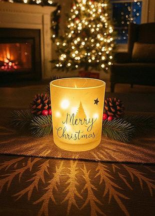 Светодиодная декорация dynamax deco glas на батарейках с принтом "merry christmas со звездами и елками"