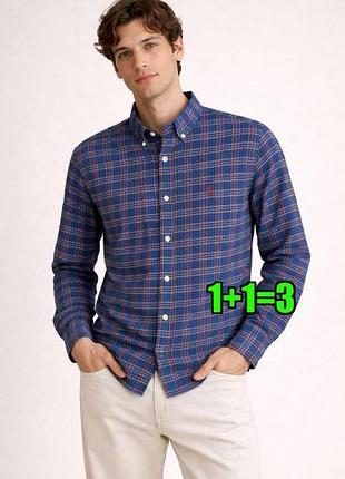 😉1+1=3 стильна синя чоловіча сорочка оксфорд в клітинку ralph lauren, розмір 46 - 48