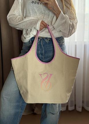 Пляжна сумка шоппер канва victoria’s secret