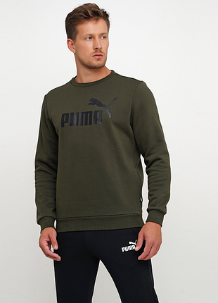 Оливковий світшот puma essentials fleece sweat оригінал чоловіча кофта худі пума хакі зелена розмір s на флісі толстовка флісове худі пума брендове