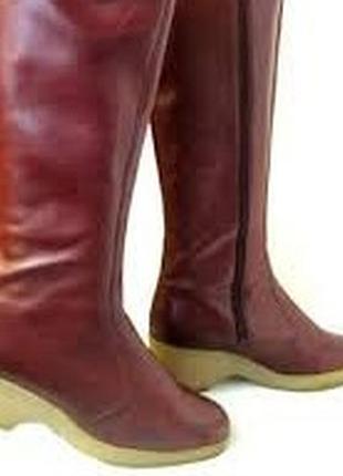 Женские, бордовые, кожаные сапоги👢
