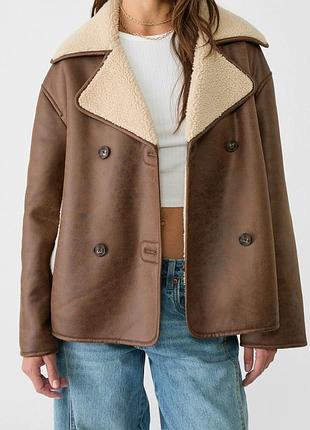 Жіноча дублянка stradivarius коричнева 4
