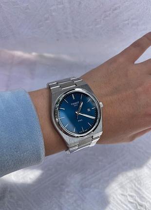 Мужские часы tissot prx quartz 40 мм - синий циферблат, кварцевый механизм, сапфировое стекло, стальной браслет