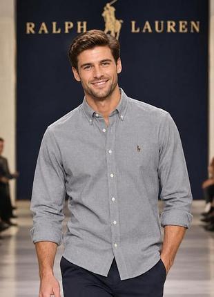 Рубашка мужская ralph lauren серая s хлопок oxford