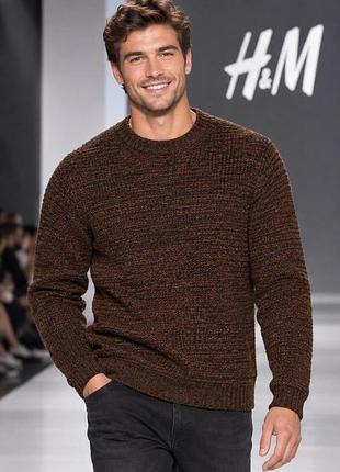 Мужской свитер h&amp;m коричневый m (акрил/хлопок)