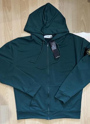 Кофта зіп худі легенька зелена stone island