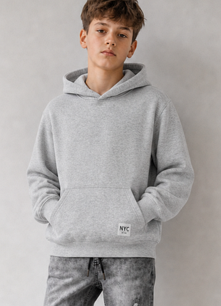 Толстовка серая утепленная на 9-10 лет ❄️ на флисе с капюшоном 🏷️ h&amp;m 🎒 худи кенгурушка