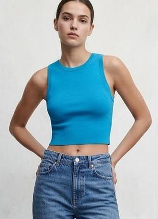 Вязаный голубой топ zara