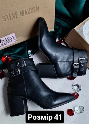 Steve madden оригінал чорні шкіряні черевики ботильони на підборах