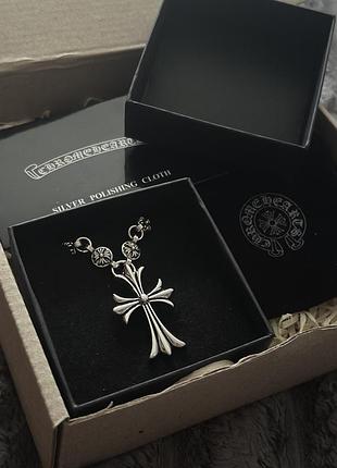 Ланцюжок chrome hearts сріблястий з хрестом