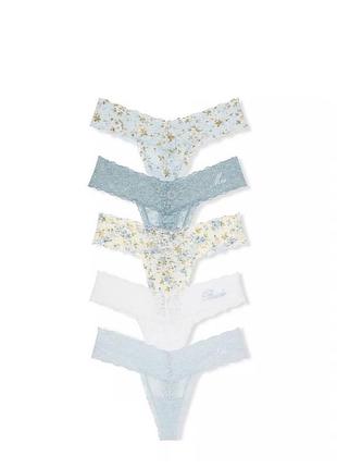 Трусики жіночі victoria’s secret стрінги мереживні бавовна різнокольоровий набір