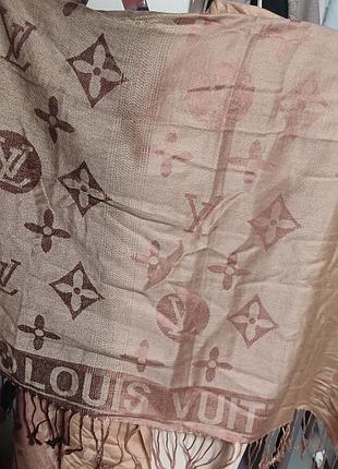 Шарф жіночий louis vuitton бежевий з коричневим принтом