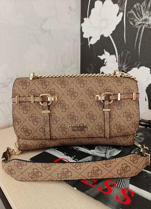 Жіноча сумка кросбоді guess коричнева з монограмою 28x16x9 см