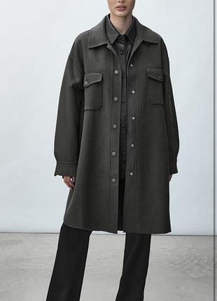 Жіноче пальто massimo dutti, темно-сіре, розмір s-m, вовна