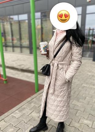 Пальто жіноче vovk стьобане з поясом бежеве