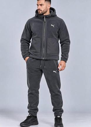 Чоловічий зимовий флісовий спортивний костюм puma з вишивкою.