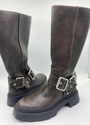 Шкіряні жіночі чоботи zara, 37 розмір