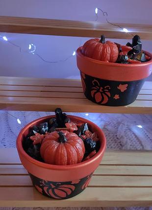 Свеча " тыква с кристаллами" с ароматом 
✨" осенний чай🍁🎃