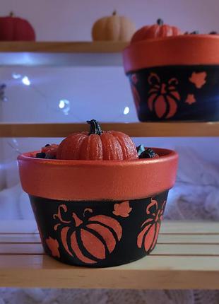 Свеча " тыква с кристаллами" с ароматом 
✨" осенний чай🍁🎃