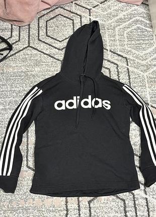 Худі adidas чорне з капюшоном та трьома смужками