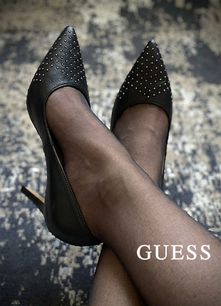 Чорні шкіряні жіночі черевики туфлі на підборах guess | розмір 37