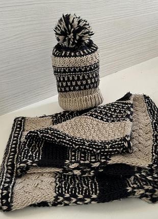 Комплект жіночий accesories шапка та хомут, чорний, бежевий